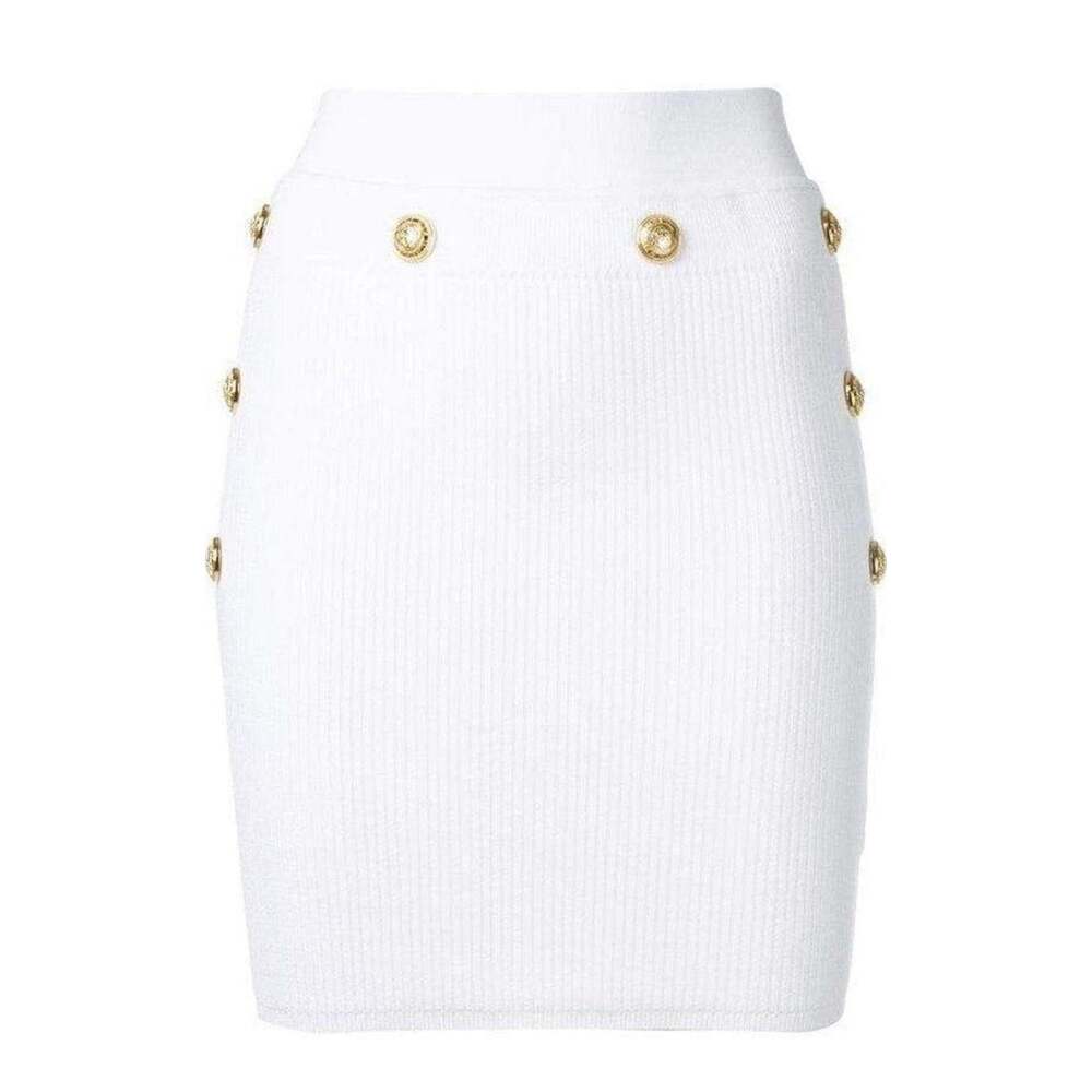 Balmain - Button-Embellished Ribbed Stretch-knit Mini Skirt - FR 40
